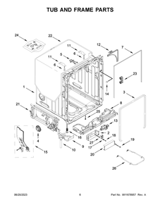 Tub And Frame Parts Diagram and Parts List for KDFE104KWH2  KitchenAid Dishwasher