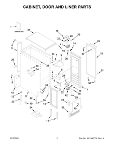 Cabinet, Door And Liner Parts Diagram and Parts List for KUIX335HPS01  KitchenAid Ice Maker