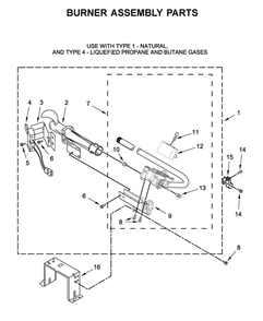 Burner Assembly Diagram and Parts List for WGD560LHW0  Whirlpool Dryer