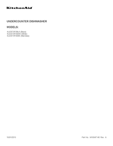 Cover Sheet Diagram and Parts List for KUDE70FXBL6  KitchenAid Dishwasher