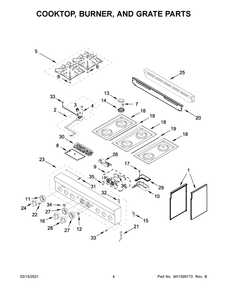 Cooktop, Burner, And Grate Parts Diagram and Parts List for JGRP436HL01  Whirlpool Range