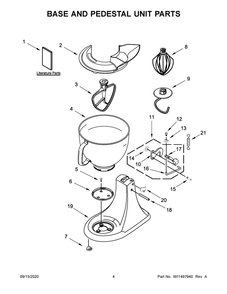 Base And Pedestal Unit Parts Diagram and Parts List for 5KSM150PSPCA0  Whirlpool Mixer