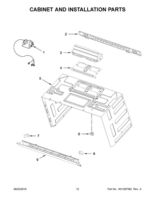 Cabinet And Installation Parts Diagram and Parts List for WMH54521JZ0  Whirlpool Microwave