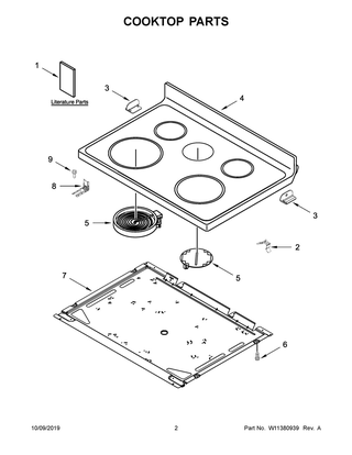 Cooktop Parts Diagram and Parts List for WFE525S0JS0  Whirlpool Range