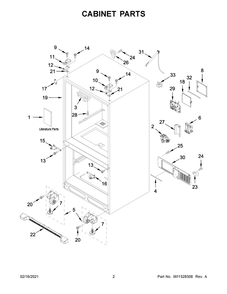 Cabinet Parts Diagram and Parts List for WRF540CWHW02  Whirlpool Refrigerator