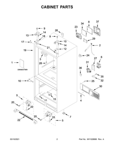 Cabinet Parts Diagram and Parts List for KRFC302EBS03  Whirlpool Refrigerator