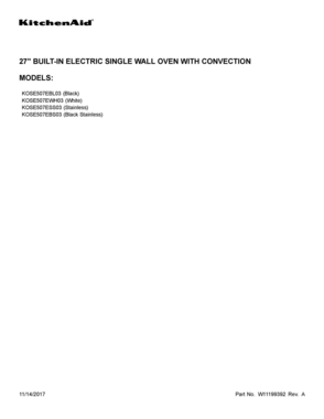 01 - COVER SHEET Diagram and Parts List for KOSE507EBS03  Whirlpool Wall Oven