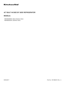 Cover Sheet Diagram and Parts List for KBSN602EBS01  KitchenAid Refrigerator