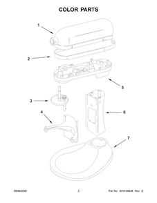 Color Parts Diagram and Parts List for KV25G0XCU5  Whirlpool Mixer