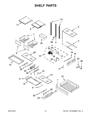Shelf Parts Diagram and Parts List for KRFF507HWH00  Whirlpool Refrigerator