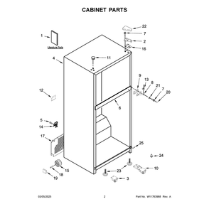 Cabinet Parts Diagram and Parts List for WRT148FZDM08  Whirlpool Refrigerator