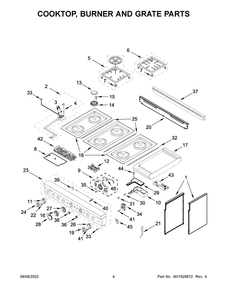Cooktop, Burner And Grate Parts Diagram and Parts List for KFGC558JYP02  KitchenAid Range