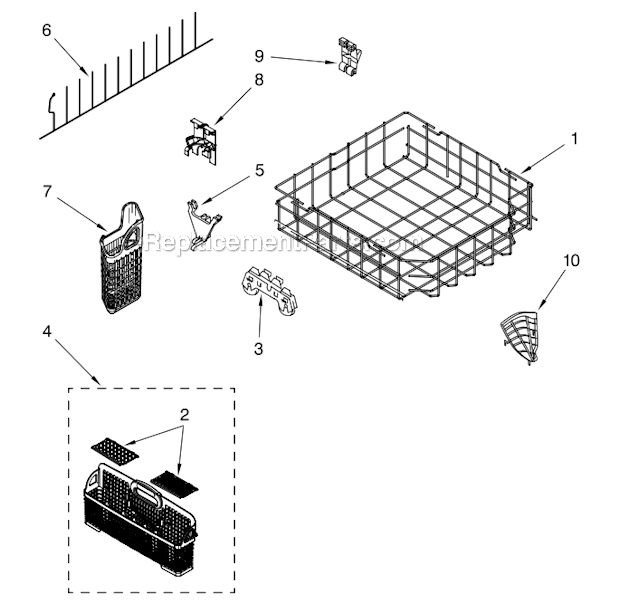 Lower_rack_parts Diagram and Parts List for KUDS03FTSS0 Stainless KitchenAid Miscellaneous