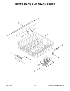 Upper Rack And Track Parts Diagram and Parts List for KDTM404KBS2  KitchenAid Dishwasher