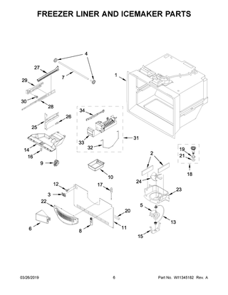 Freezer Liner And Icemaker Parts Diagram and Parts List for WRF532SMHW01  Whirlpool Refrigerator