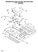 BURNER BOX, GAS VALVES, AND SWITCHES, PARTS NOT ILLUSTRATED Diagram and Parts List for KGCS166GSS06  KitchenAid Cooktop