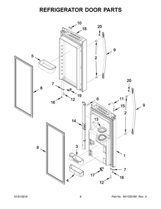 Refrigerator Door Parts Diagram and Parts List for WRF555SDFZ09  Whirlpool Refrigerator