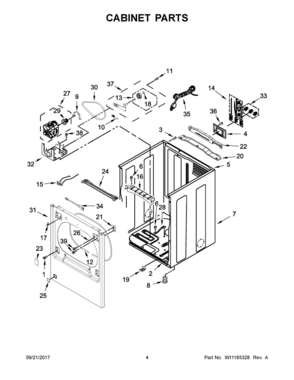 03 - CABINET PARTS Diagram and Parts List for MGDB835DC4  Whirlpool Dryer