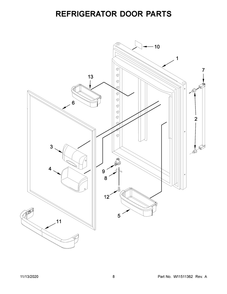 Refrigerator Door Parts Diagram and Parts List for KRBR109ESS02  Whirlpool Refrigerator