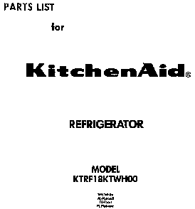 Front Cover Diagram and Parts List for KTRF18KTO00  KitchenAid Refrigerator
