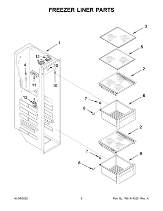 Freezer Liner Parts Diagram and Parts List for WRS973CIHZ00  Whirlpool Refrigerator