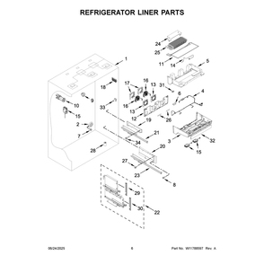 Refrigerator Liner Parts Diagram and Parts List for KBFN502EPA06  KitchenAid Refrigerator