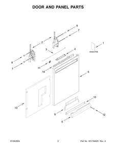 02 - Door And Panel Parts Diagram and Parts List for KDFE304RPS0  Whirlpool Dishwasher