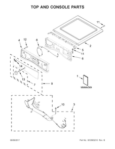 Top And Console Parts Diagram and Parts List for WED85HEFC0  Whirlpool Dryer