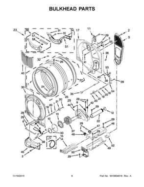 04 - BULKHEAD PARTS Diagram and Parts List for YMED8100DW1  Whirlpool Dryer