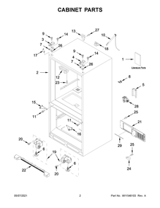 Cabinet Parts Diagram and Parts List for WRF535SWHW05  Whirlpool Refrigerator