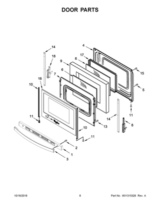Door Parts Diagram and Parts List for WFE510S0HS1  Whirlpool Range