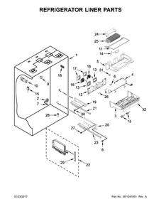 Refrigerator Liner Parts Diagram and Parts List for KBFN506EPA01  KitchenAid Refrigerator