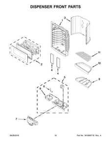 Dispenser Front Parts Diagram and Parts List for KRFF707EBS00  KitchenAid Refrigerator