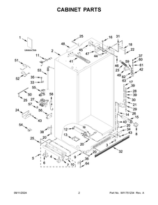 02 - Cabinet Parts Diagram and Parts List for JBSS48E22L01  Whirlpool Refrigerator