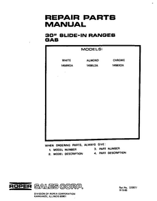 Cover Page-text Only Diagram and Parts List for 1456*2A  Roper Range