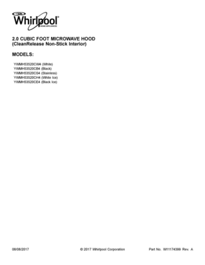 01 - COVER SHEET Diagram and Parts List for YWMH53520CB4  Whirlpool Microwave