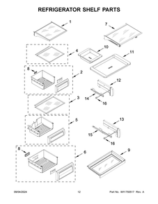07 - Refrigerator Shelf Parts Diagram and Parts List for KBSD708MSS01  Whirlpool Refrigerator