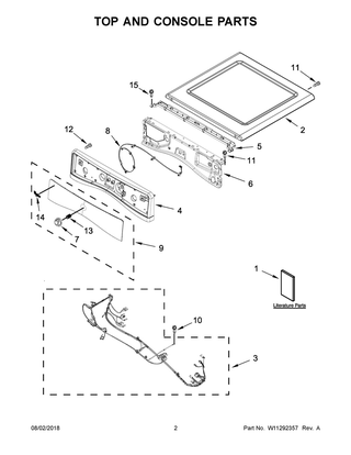 Top And Console Parts Diagram and Parts List for WED7505FW0  Whirlpool Dryer