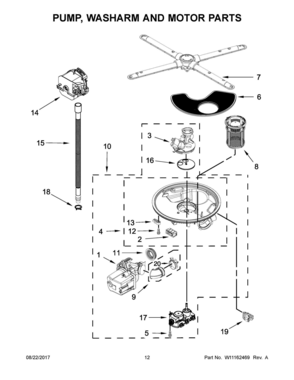 07 - PUMP, WASHARM AND MOTOR PARTS Diagram and Parts List for KDTE304GPS0  Whirlpool Dishwasher