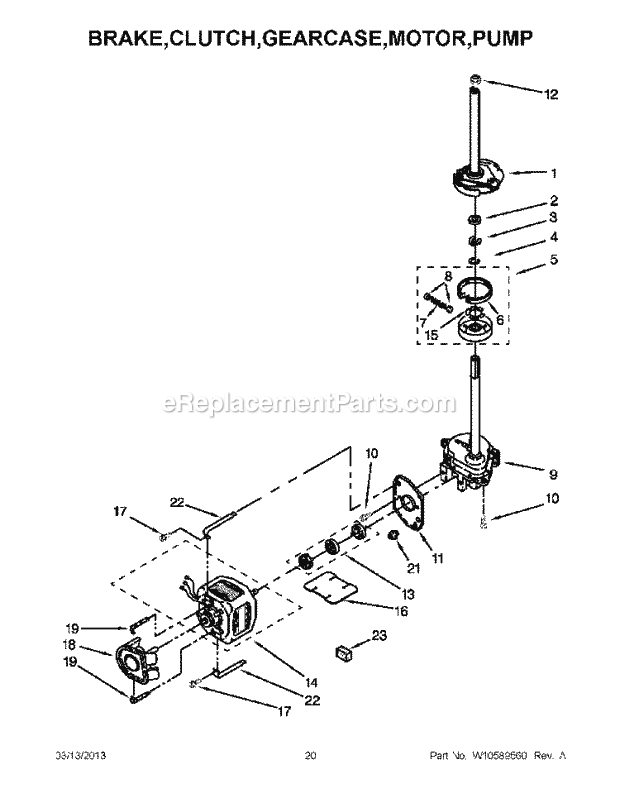 Brake,clutch,gearcase,motor,pump Diagram and Parts List for LTE5243DQB  Whirlpool Washer Dryer Combo