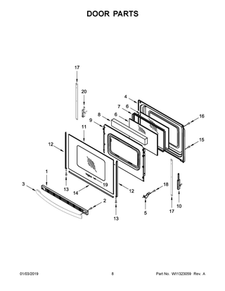 Part Location Diagram of W11398742 Whirlpool Door Handle