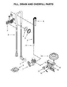 Fill, Drain And Overfill Parts Diagram and Parts List for IDF330PAGW0  Whirlpool Dishwasher