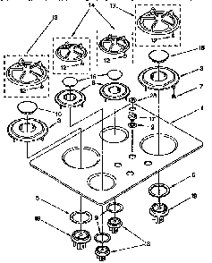 Cooktop, Burner And Grate Diagram and Parts List for KDDT07BAL0  KitchenAid Range