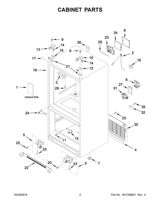 Cabinet Parts Diagram and Parts List for KRFC300EWH03  Whirlpool Refrigerator