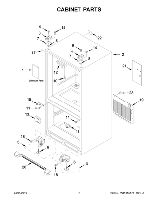 Cabinet Parts Diagram and Parts List for WRF532SNHV01  Whirlpool Refrigerator