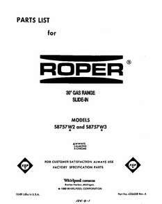 Front Cover Diagram and Parts List for S8757*3  Roper Range