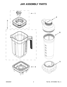 Jar Assembly Parts Diagram and Parts List for 5KSB4034EBK0  Whirlpool Blender