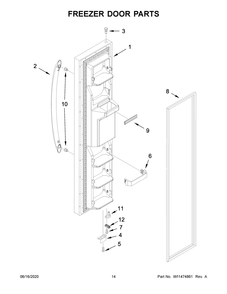 Freezer Door Parts Diagram and Parts List for WRS335SDHW03  Whirlpool Refrigerator
