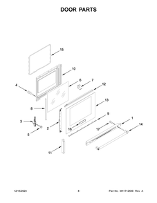 Door Parts Diagram and Parts List for YKFEG500EWH8  KitchenAid Range