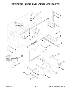 Freezer Liner And Icemaker Parts Diagram and Parts List for KBFN502EPA05  KitchenAid Refrigerator